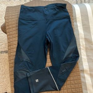 Sweaty Betty The Power wet look workout pants leggings tights crop XS blue teal